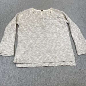 Free People Sweater Womens Medium Gray Alpaca Blend Pullover V Neck Long Sleeve